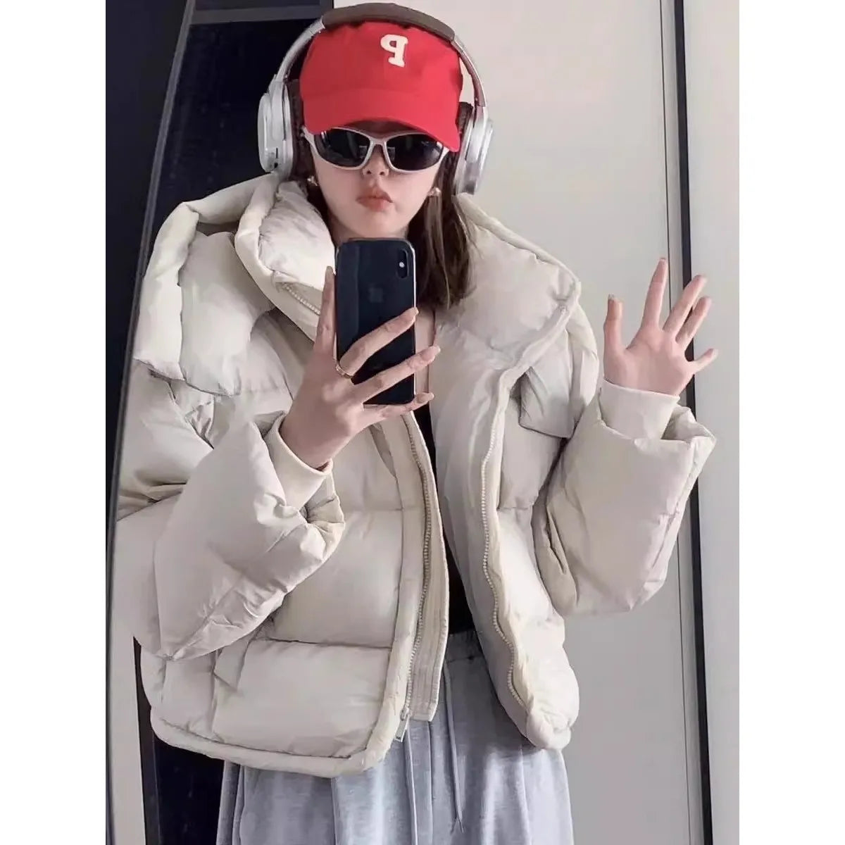 Korean Style Detachable Hood Stand Collar Winter Outerwear