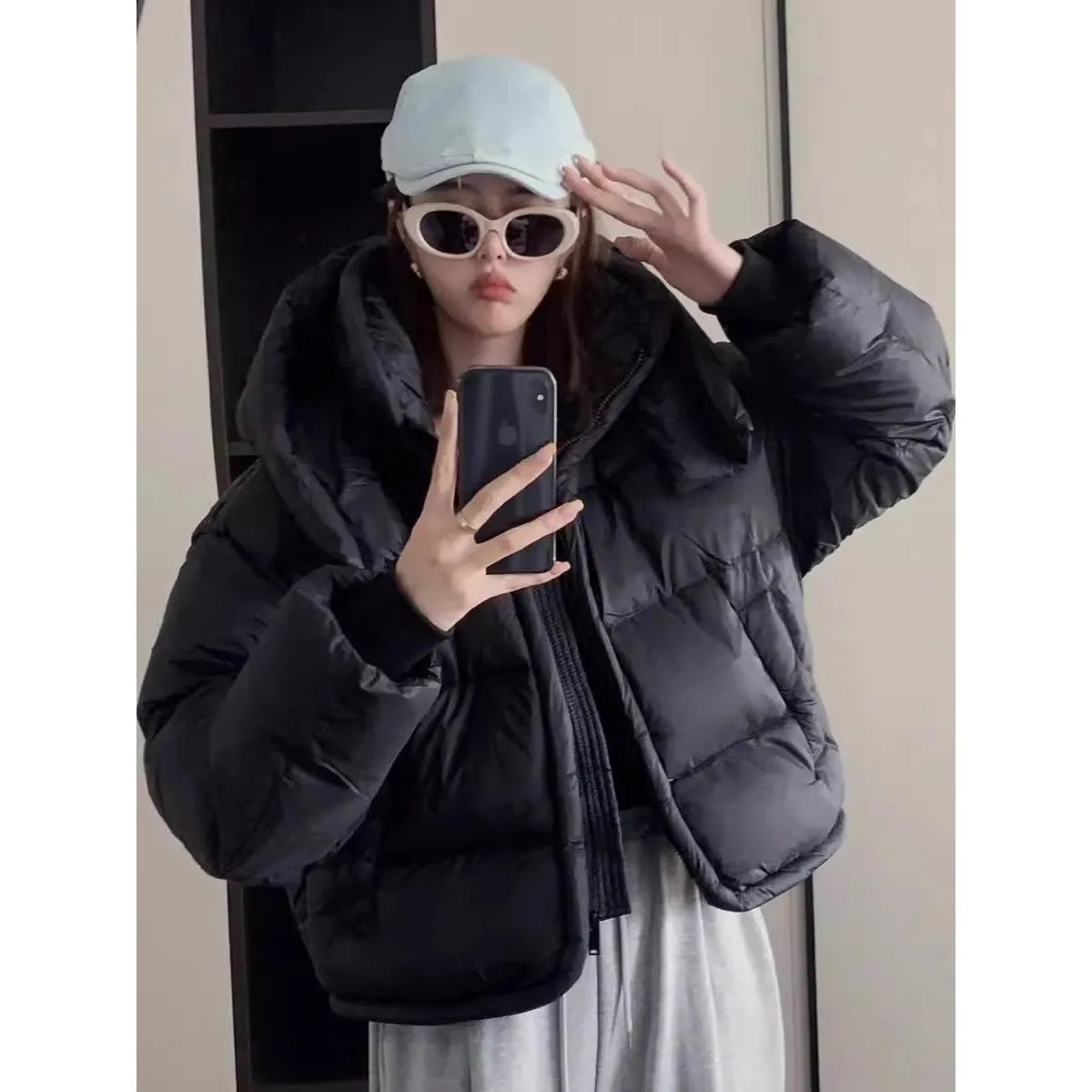 Korean Style Detachable Hood Stand Collar Winter Outerwear