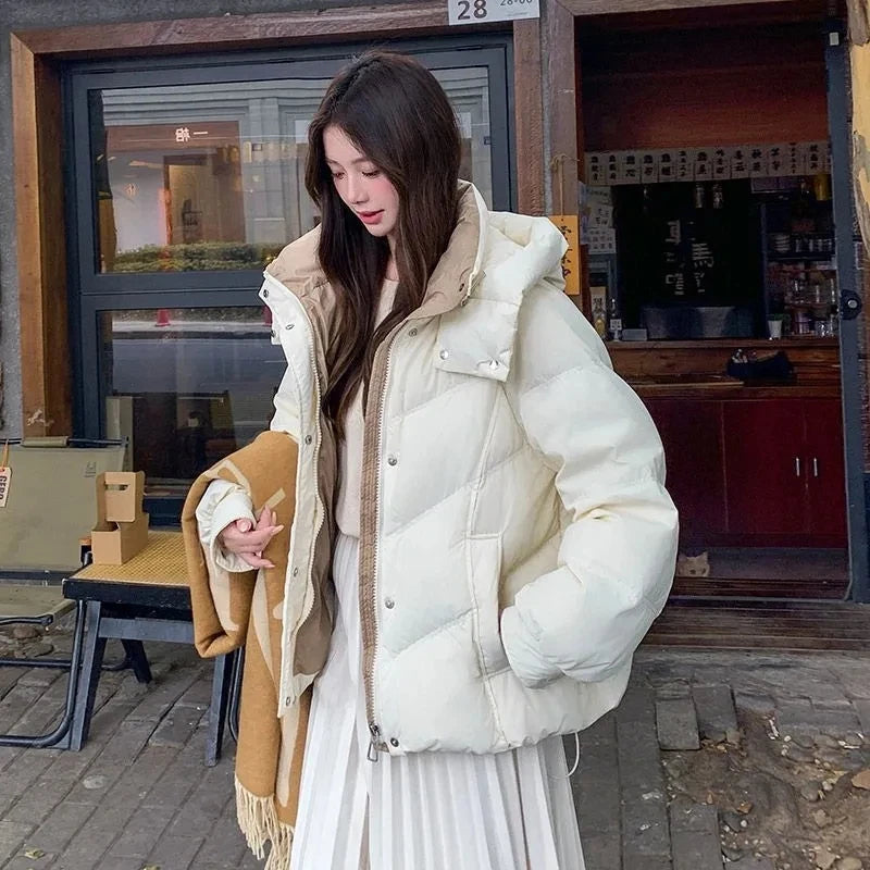 Korean Style Hooded Down Cotton Thick Winter Jacket