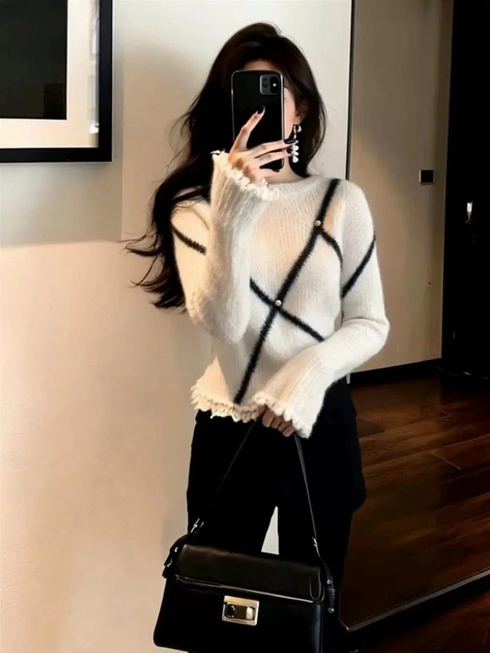 Knitted Sweater Base Layer Inner Wear Waist Inward White Top