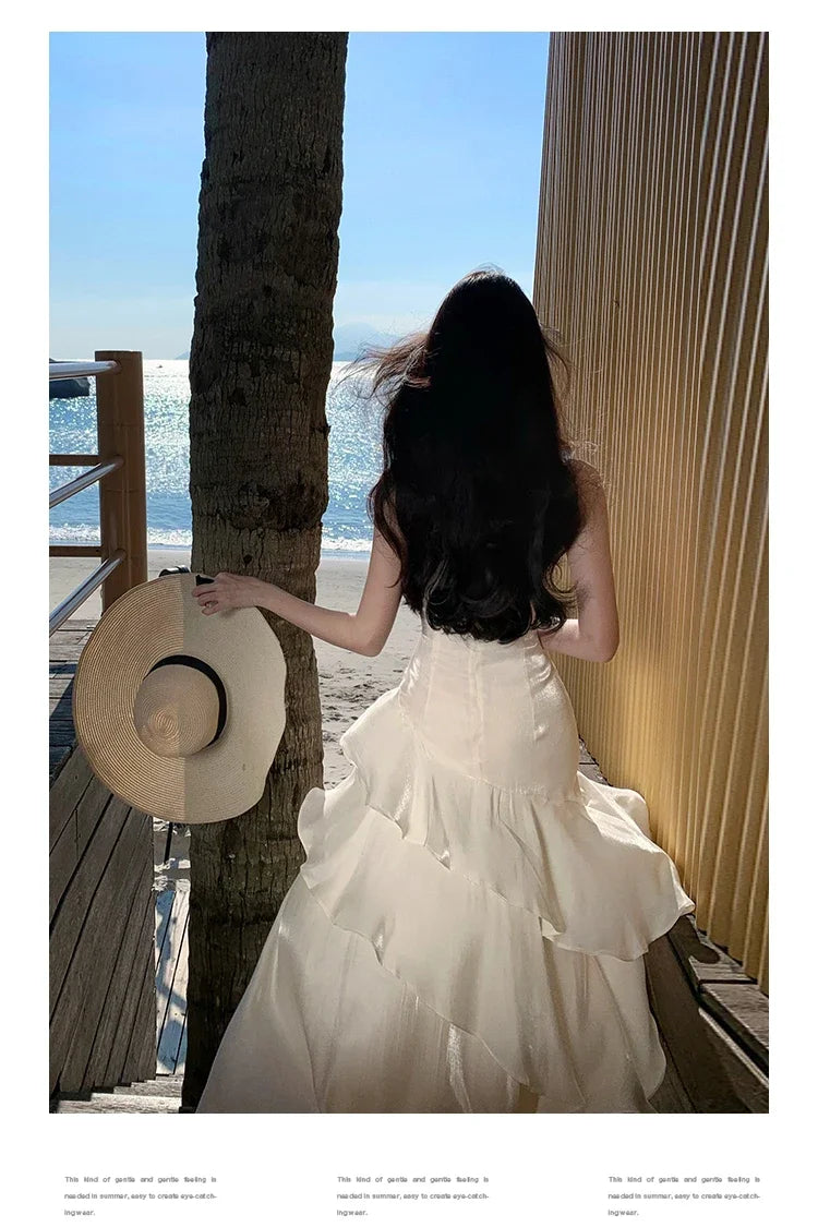 Elegant Irregular Spaghetti Strap Sleeveless Long Dress