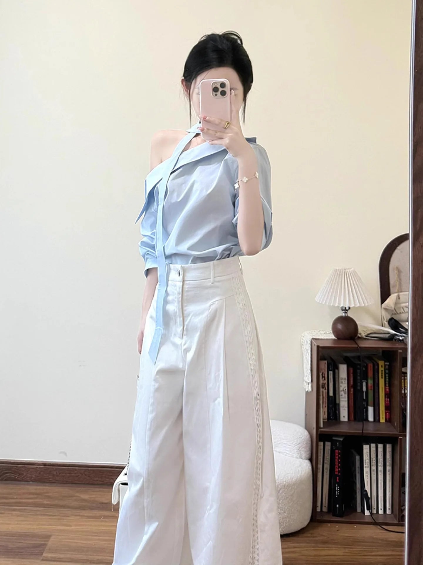 Blue Ins Style Set Long Sleeve Office Work Outfit