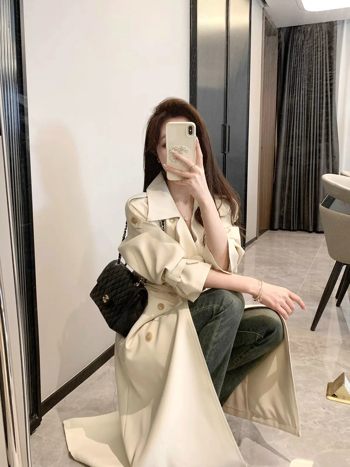 Elegant Lady Lengthened Trench Coat