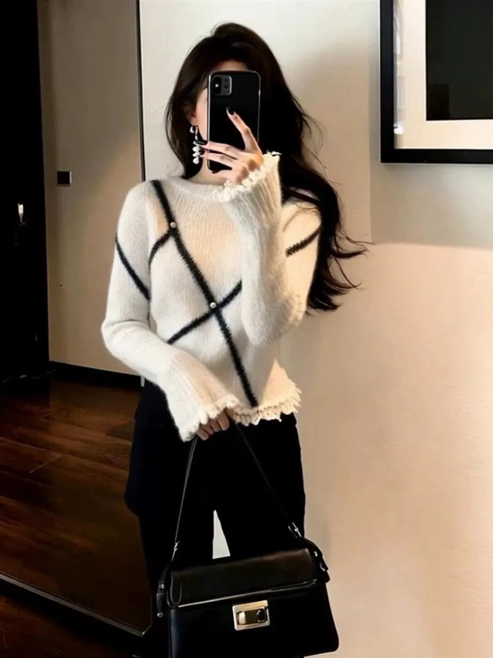 Knitted Sweater Base Layer Inner Wear Waist Inward White Top