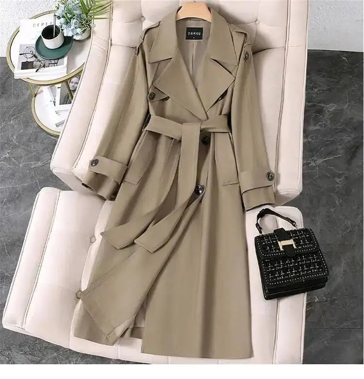 Elegant Double-breasted Long Trench Cost