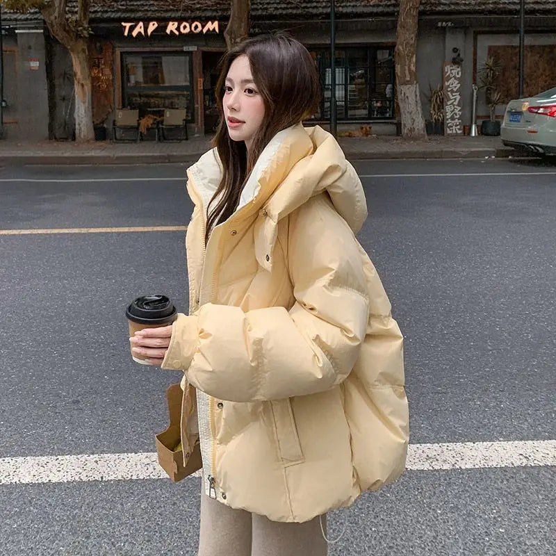 Korean Style Hooded Down Cotton Thick Winter Jacket