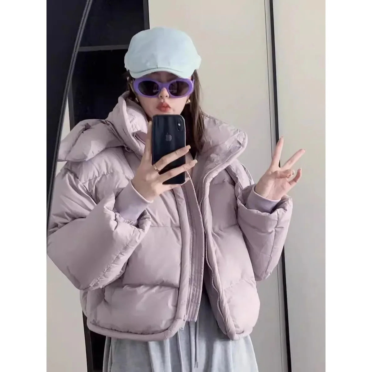 Korean Style Detachable Hood Stand Collar Winter Outerwear