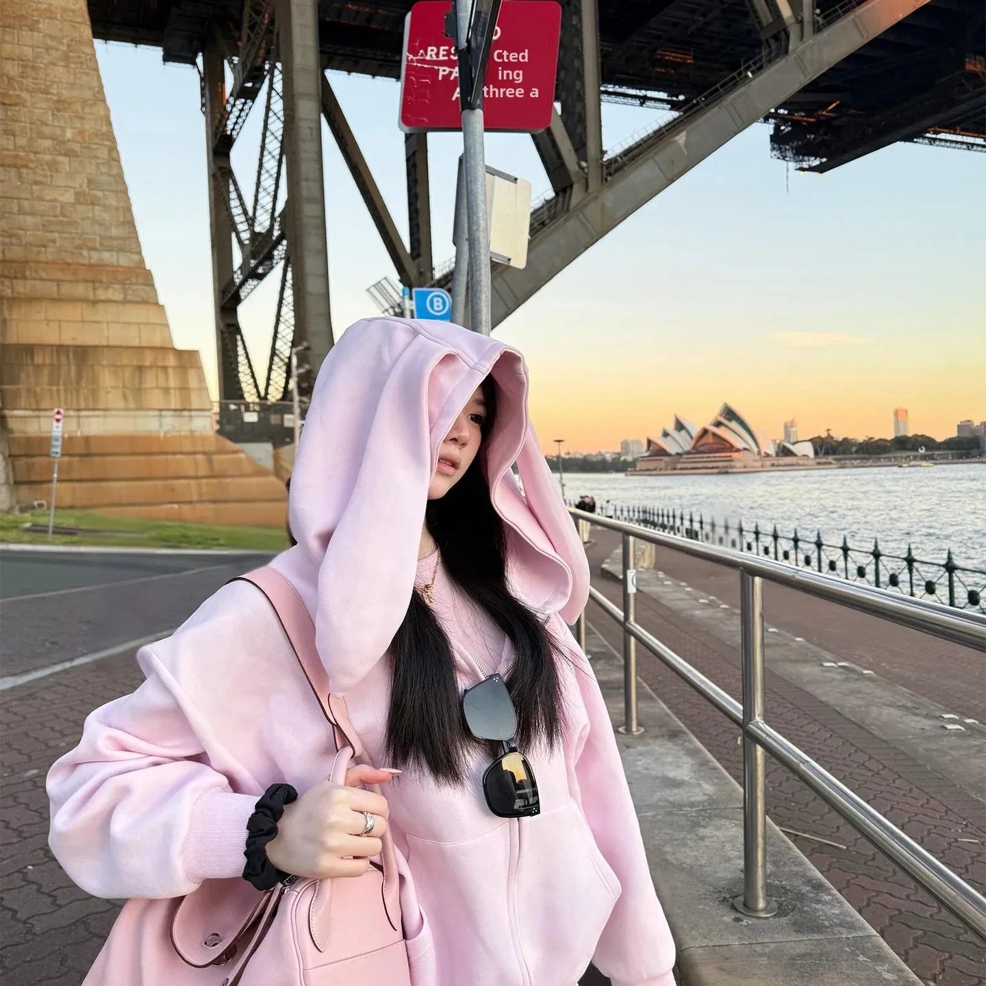 Korean Style Cute Pink Rabbit Ear Hoodie Loose Fit Streetwear