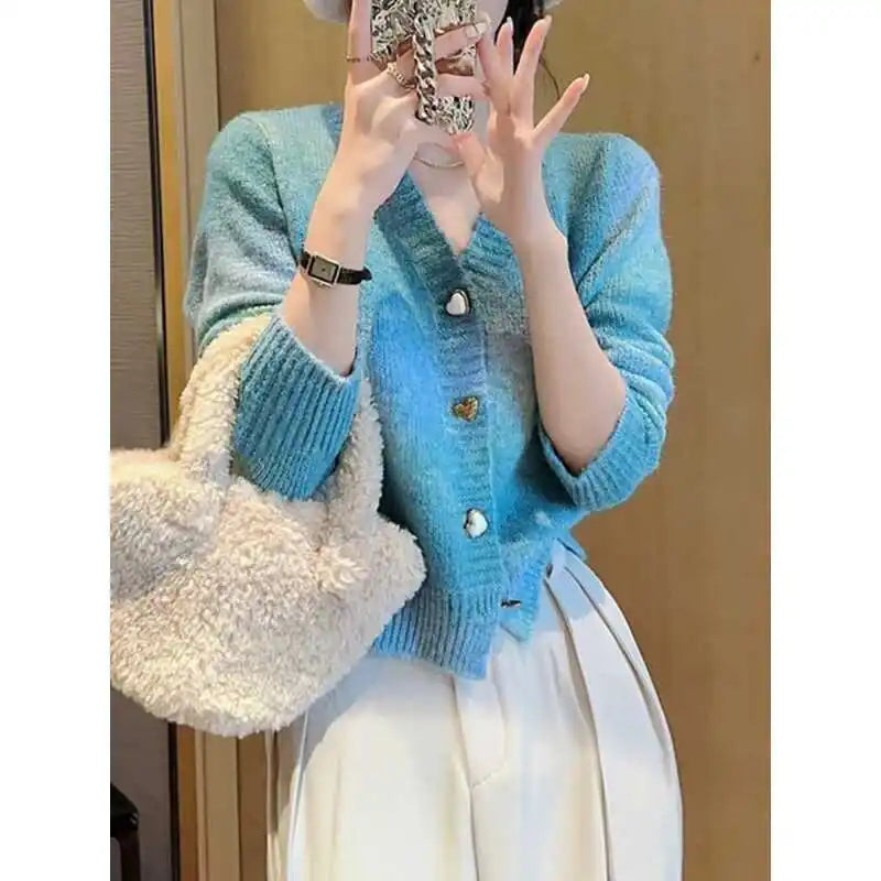 Gradient Color Niche Knitted Cardigan Sweater