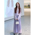 Korean Purple Sweater + Long Skirt Set Winter Casual