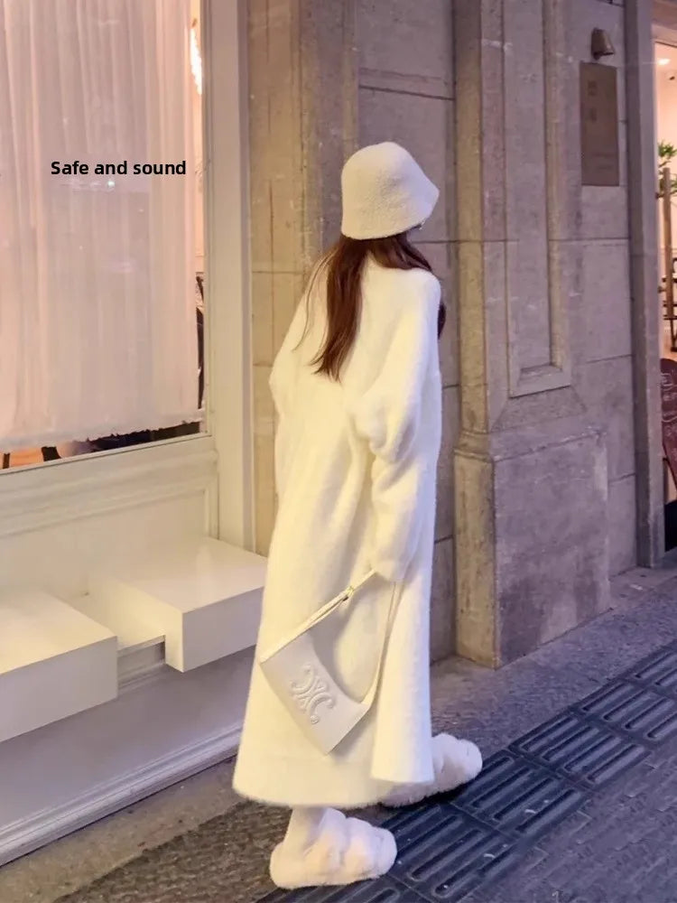 Knit Open Cardigan Mid-Length Loose Knitted Outerwear Coat