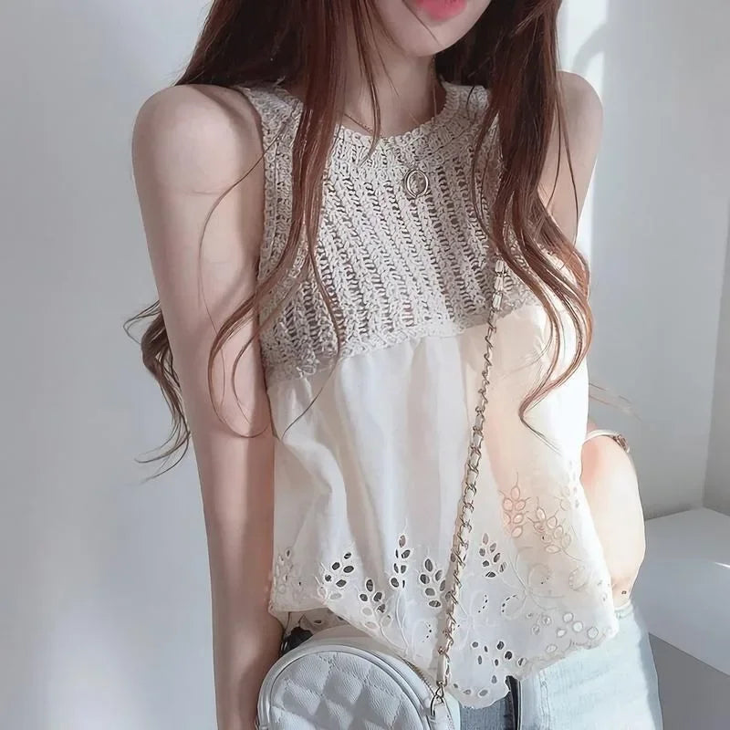 Korean Style Chic Hollow Tank Out Loose Fit Top