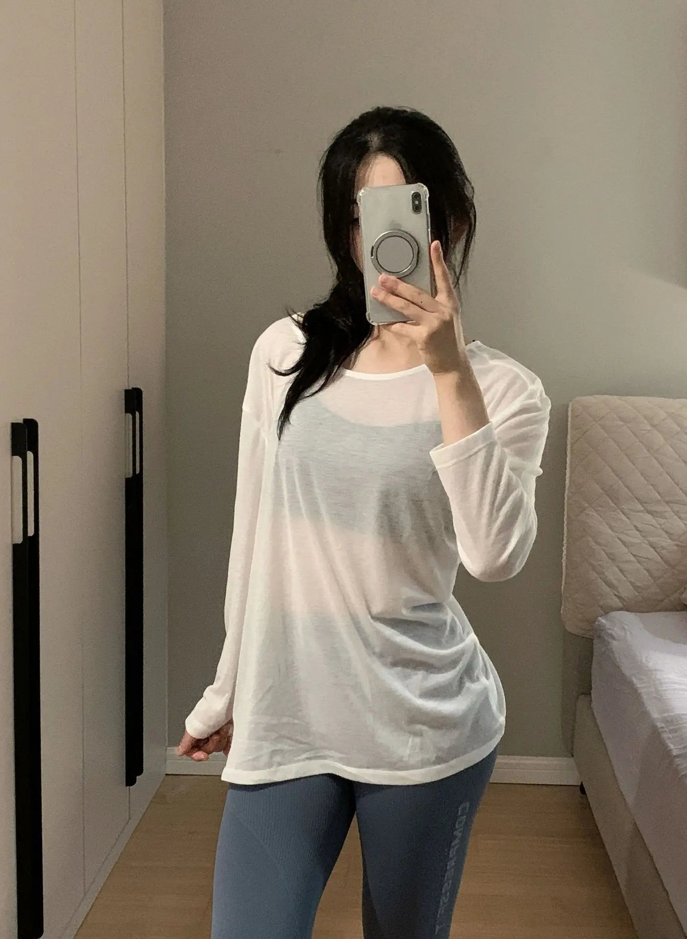 Yoga Long Sleeve Blouse Cover Up Loose Backless Top Quick Dry Breathable Lightweight Fitness Shirt