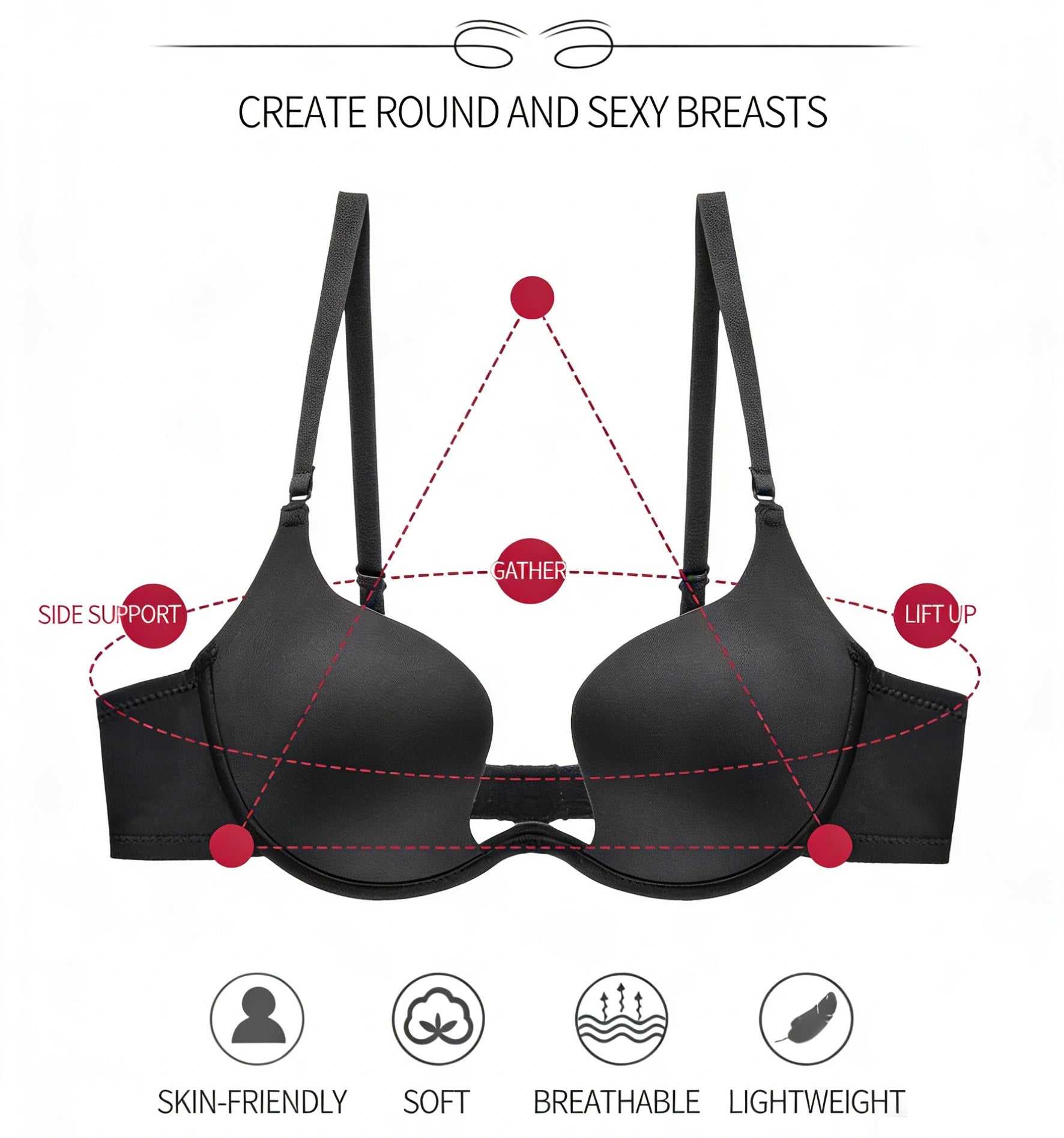 Sexy Invisible Seamless Push-Up Adhesive Silicone Cover U-Back Bra
