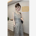 Korean Elegant Style Sleeveless Vest Jacket = High Waist Wide-Leg Pants Two Piece Set Outfit