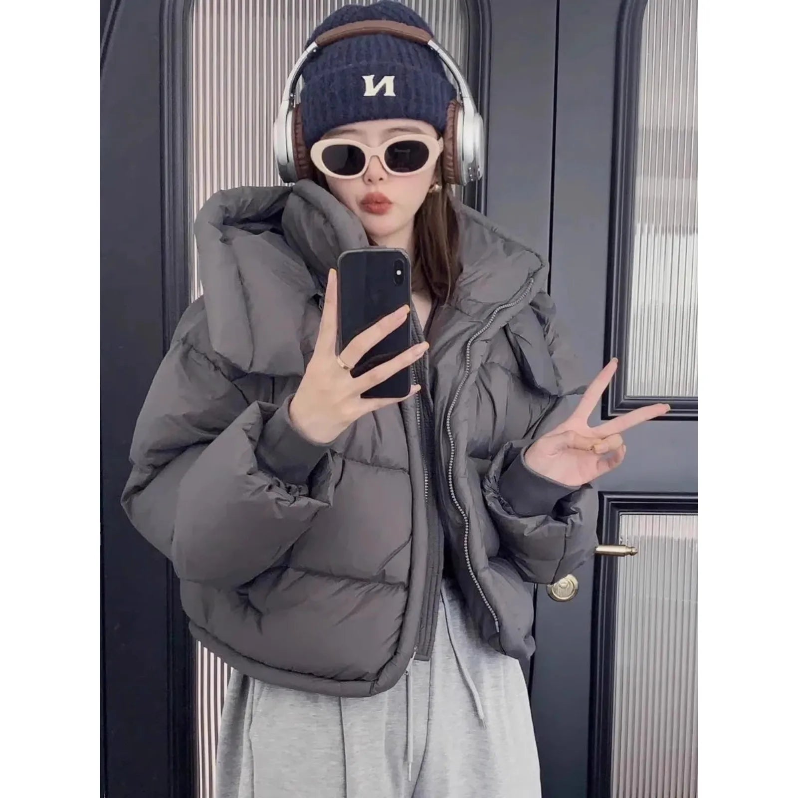 Korean Style Detachable Hood Stand Collar Winter Outerwear