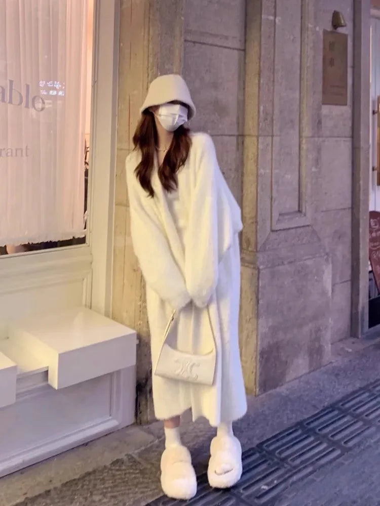 Knit Open Cardigan Mid-Length Loose Knitted Outerwear Coat