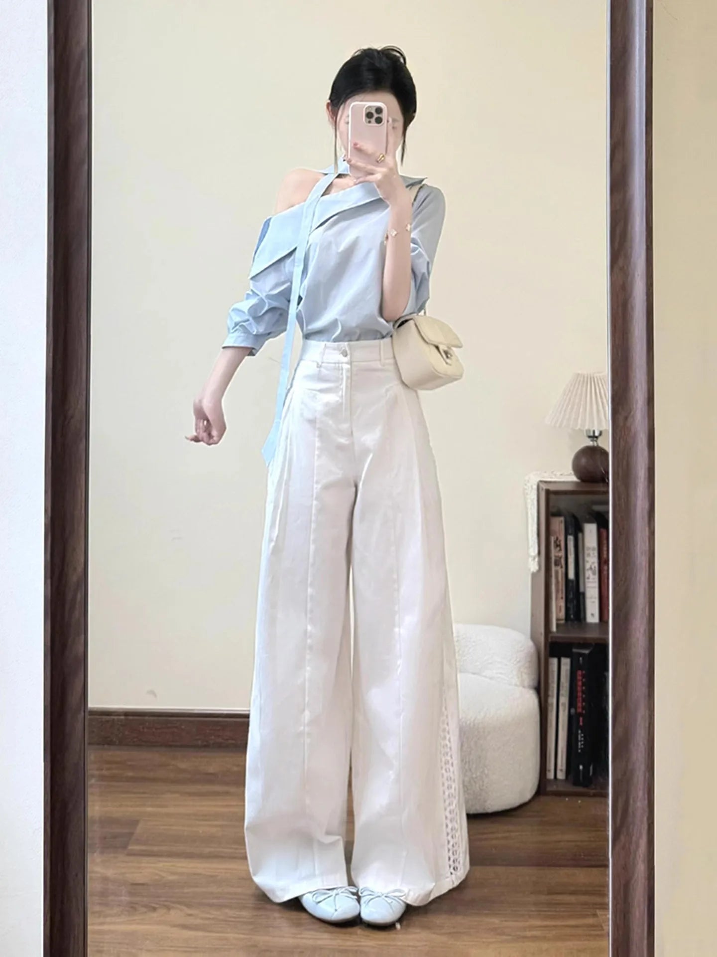 Blue Ins Style Set Long Sleeve Office Work Outfit