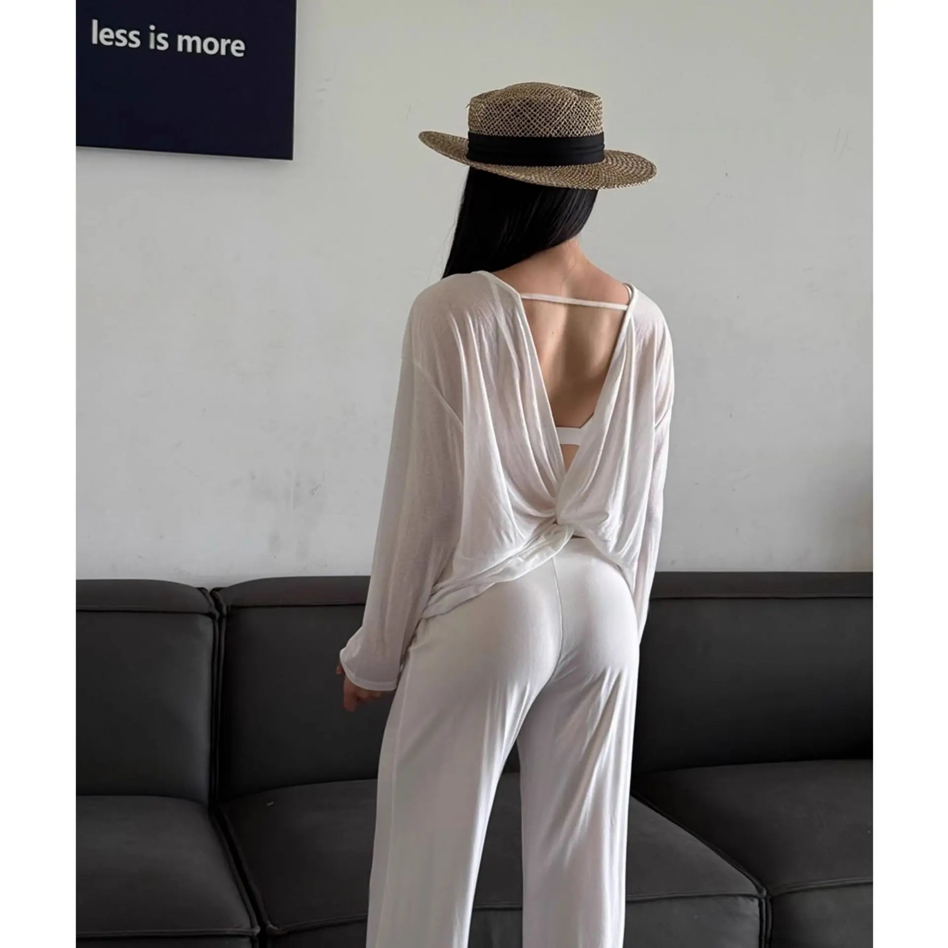 Yoga Long Sleeve Blouse Cover Up Loose Backless Top Quick Dry Breathable Lightweight Fitness Shirt