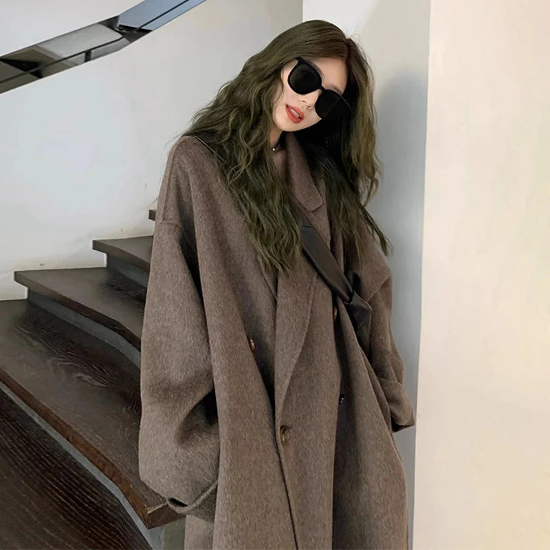 Retro Chic Turn-down Collar Long Wool Coat