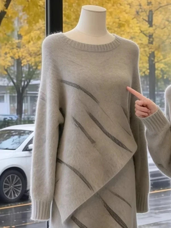 Knitted  Loose Fit High Waist Sweater And  Skirt Two-Piece Set