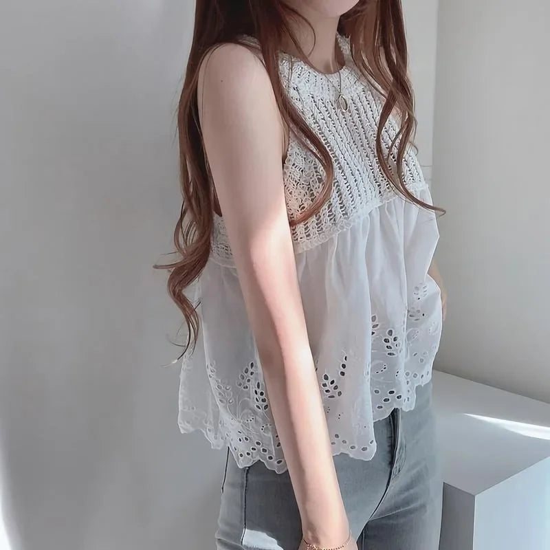 Korean Style Chic Hollow Tank Out Loose Fit Top