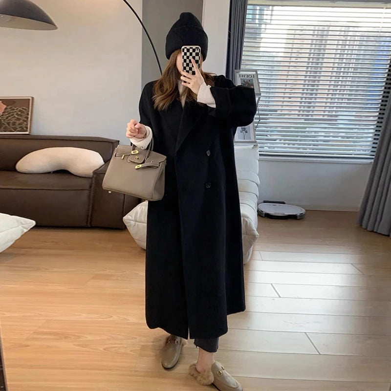 Retro Chic Turn-down Collar Long Wool Coat