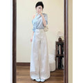 Blue Ins Style Set Long Sleeve Office Work Outfit
