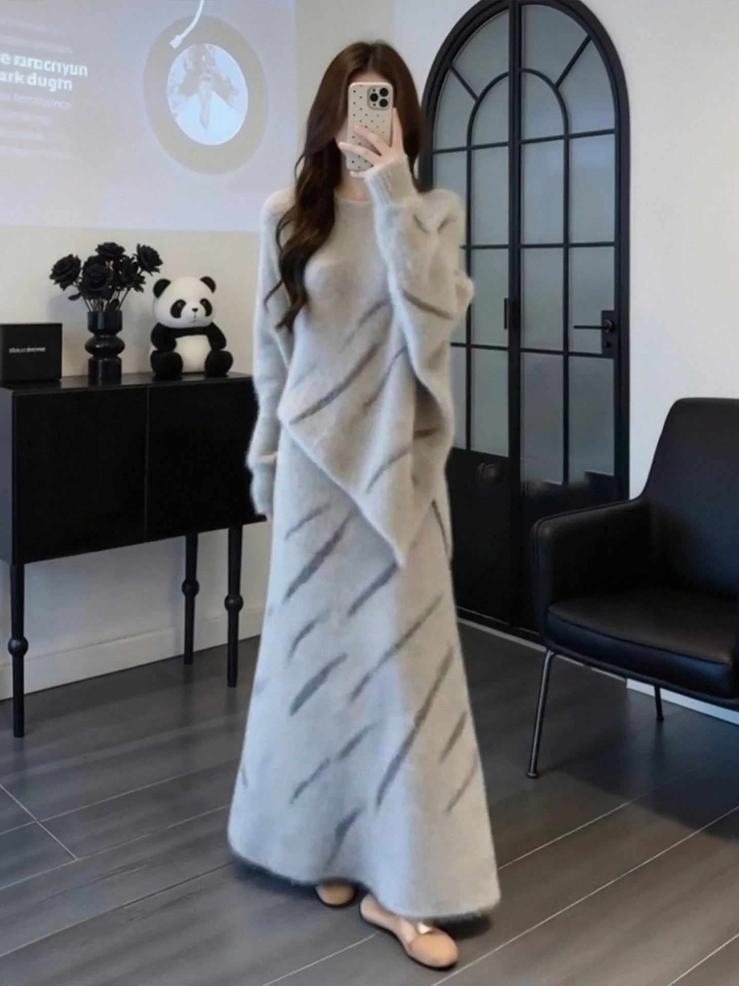 Knitted  Loose Fit High Waist Sweater And  Skirt Two-Piece Set