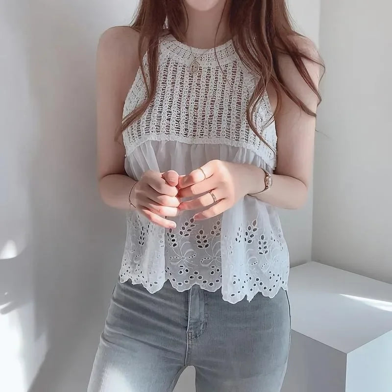 Korean Style Chic Hollow Tank Out Loose Fit Top