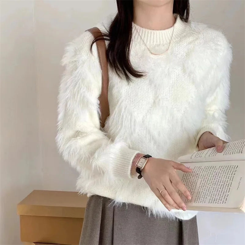 Korean Style Solid Color Pullover Long Sleeves Knitted Tops