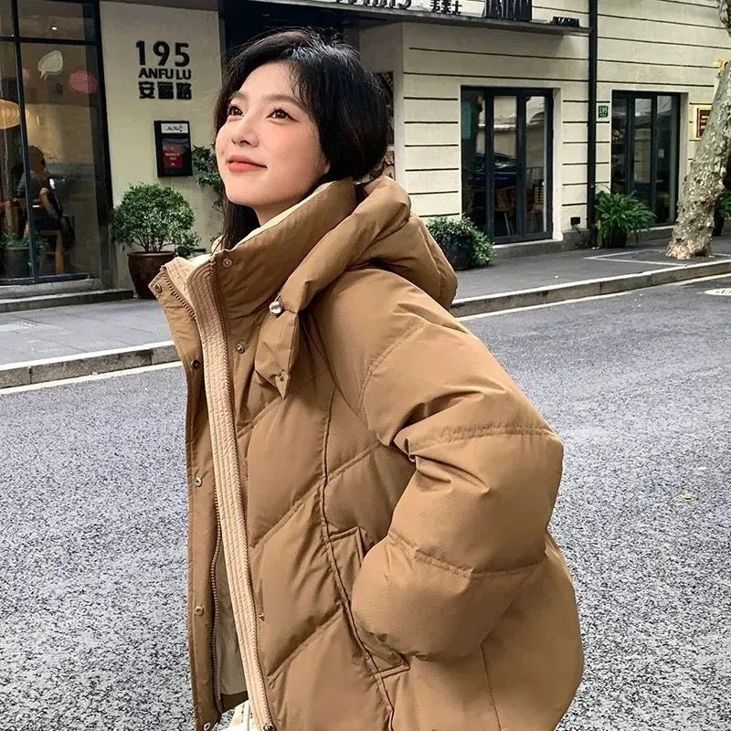 Korean Style Hooded Down Cotton Thick Winter Jacket