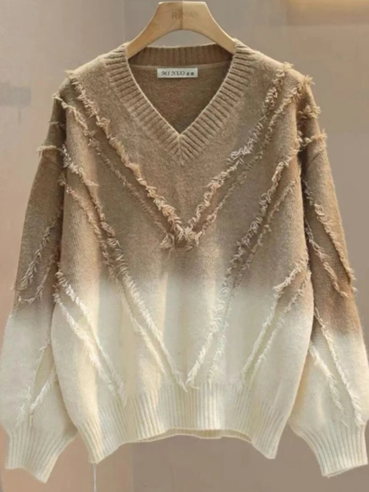 Loose Knitted V-Neck Long Sleeve Sweater