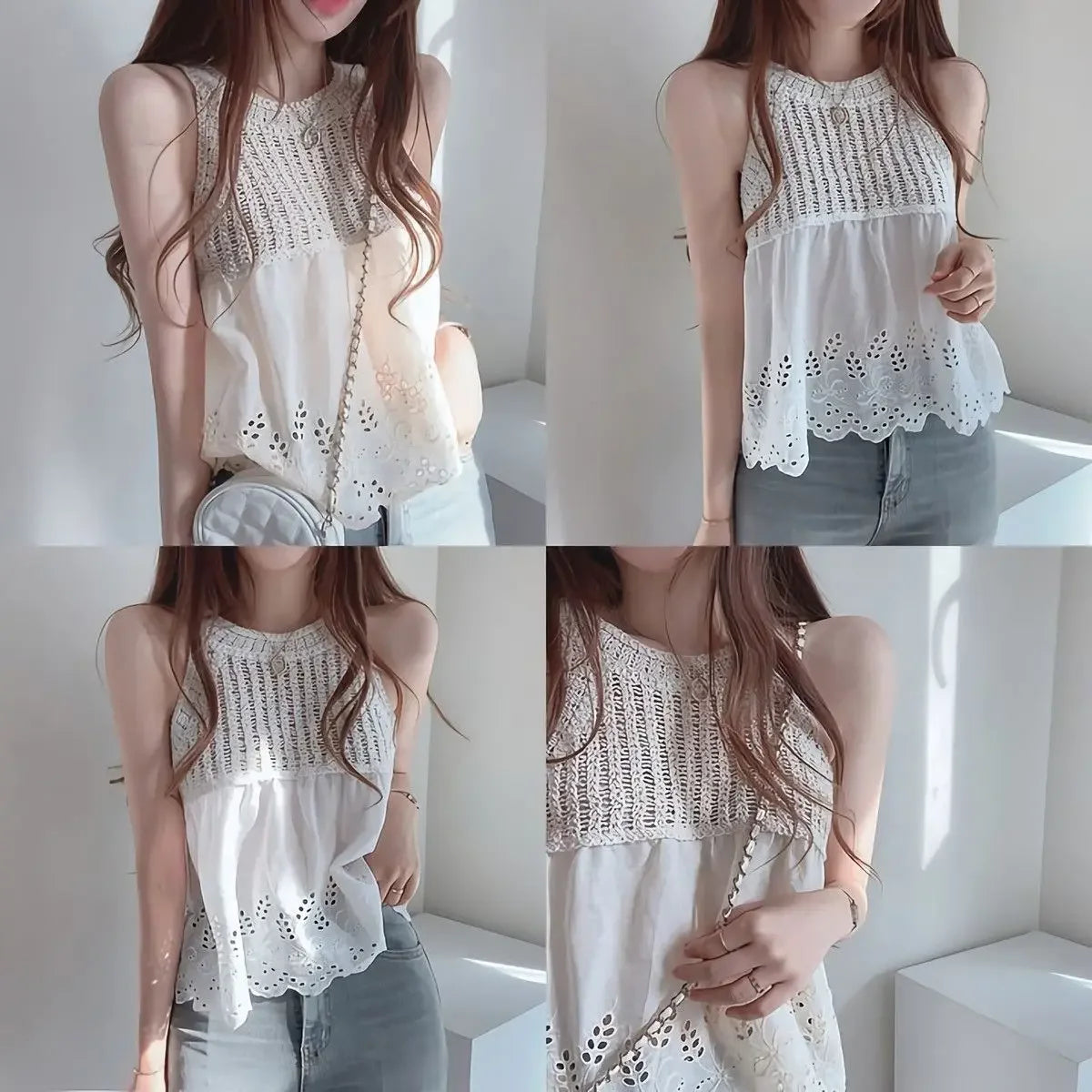 Korean Style Chic Hollow Tank Out Loose Fit Top