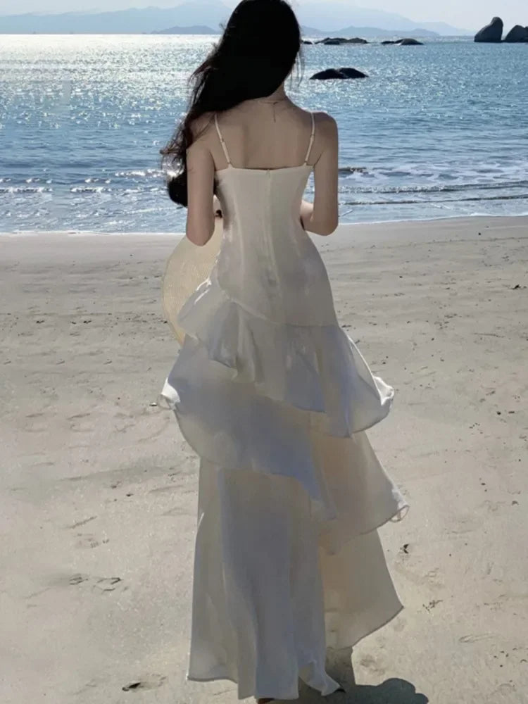 Elegant Irregular Spaghetti Strap Sleeveless Long Dress