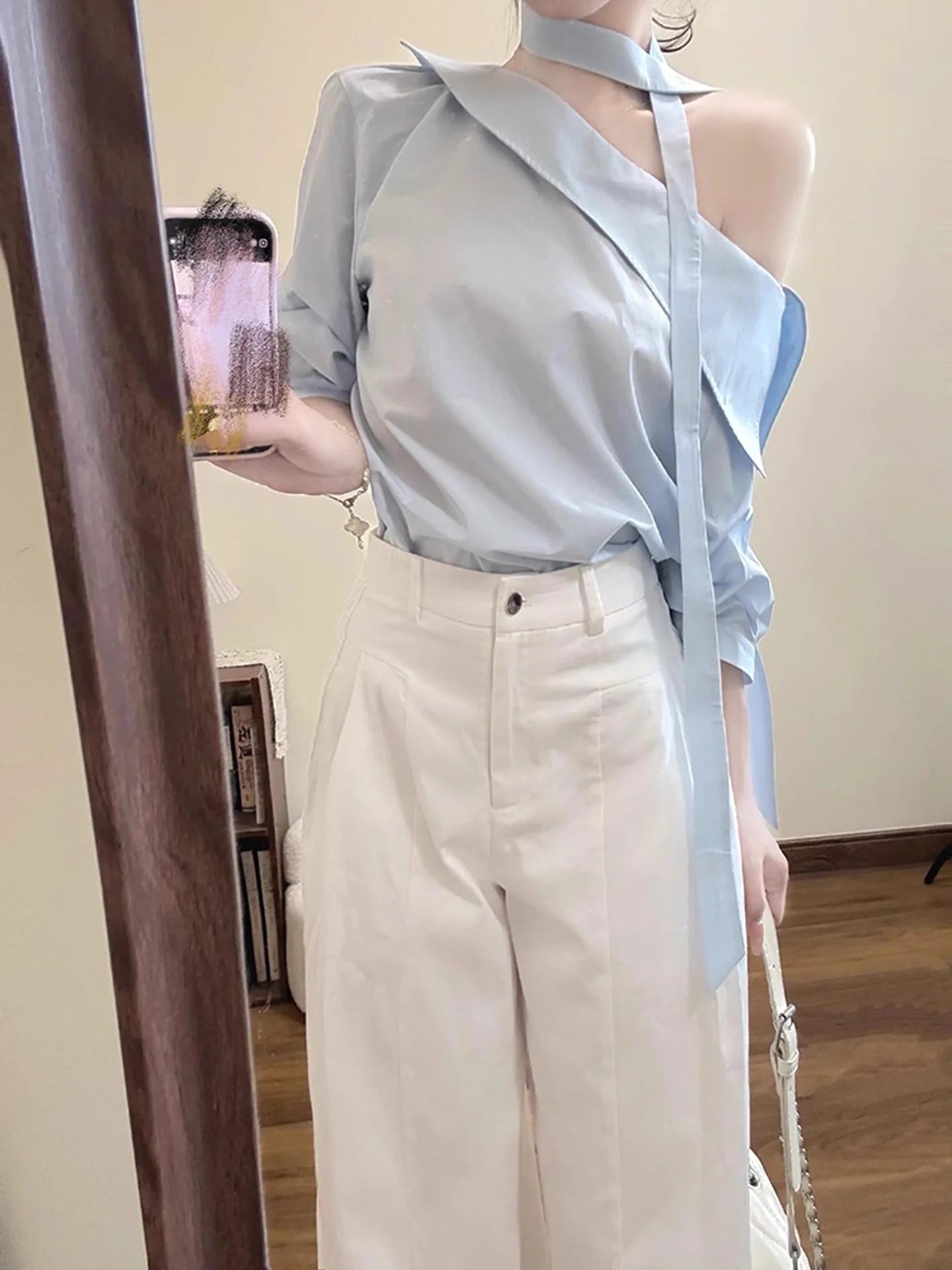 Blue Ins Style Set Long Sleeve Office Work Outfit