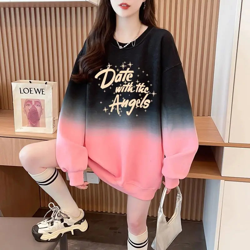 American Splicing Printed Loose Gradient Long Sleeve Hoodies