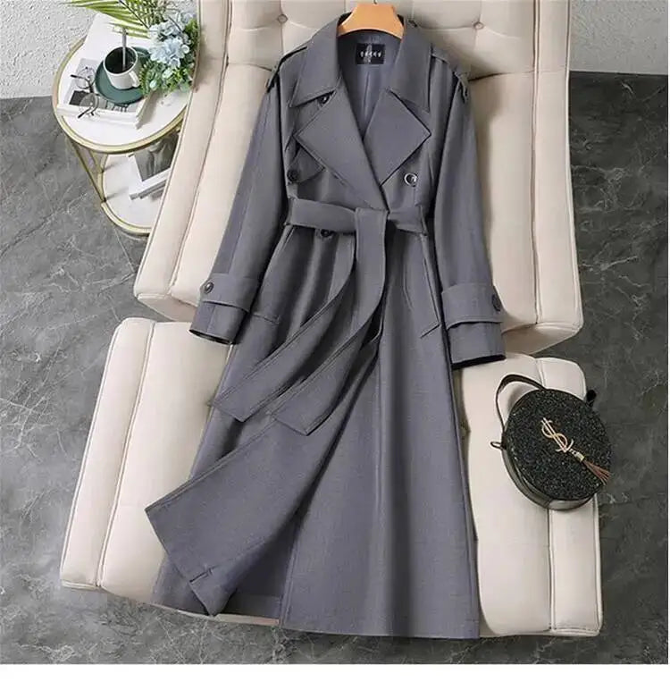 Elegant Double-breasted Long Trench Cost