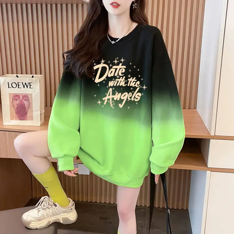 American Splicing Printed Loose Gradient Long Sleeve Hoodies