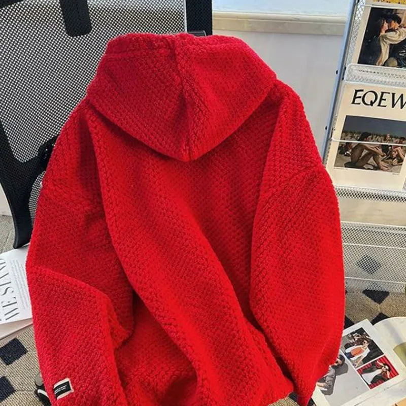 Korean Style Oversize Soft Thick Drawstring Knit Hoodie Top Sweater