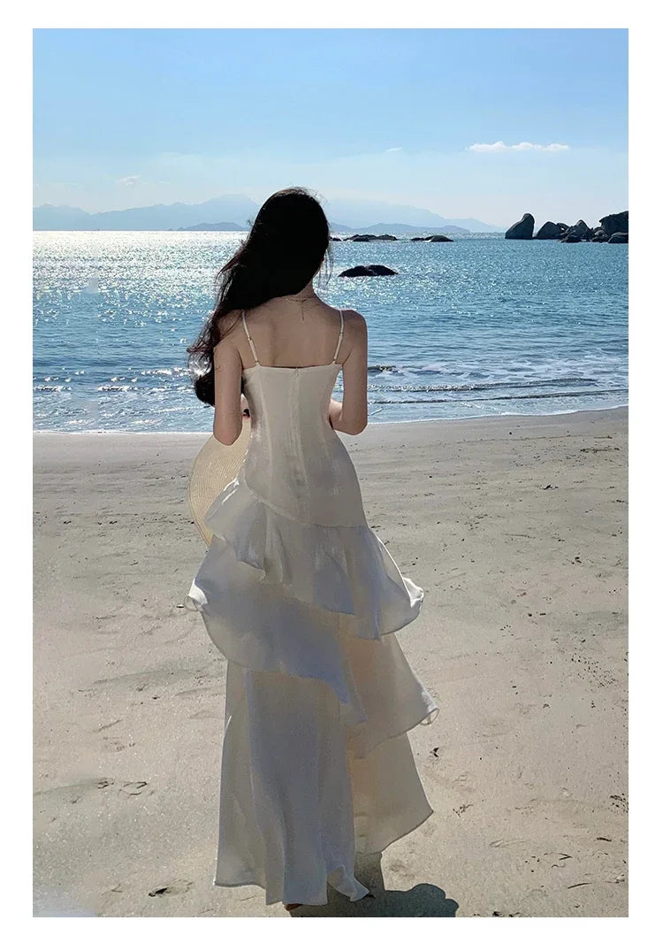 Elegant Irregular Spaghetti Strap Sleeveless Long Dress