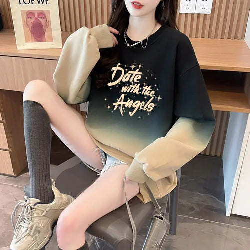 American Splicing Printed Loose Gradient Long Sleeve Hoodies
