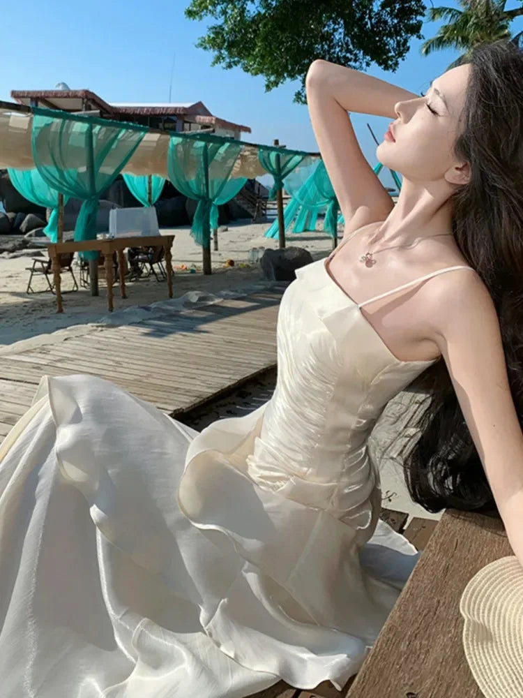 Elegant Irregular Spaghetti Strap Sleeveless Long Dress