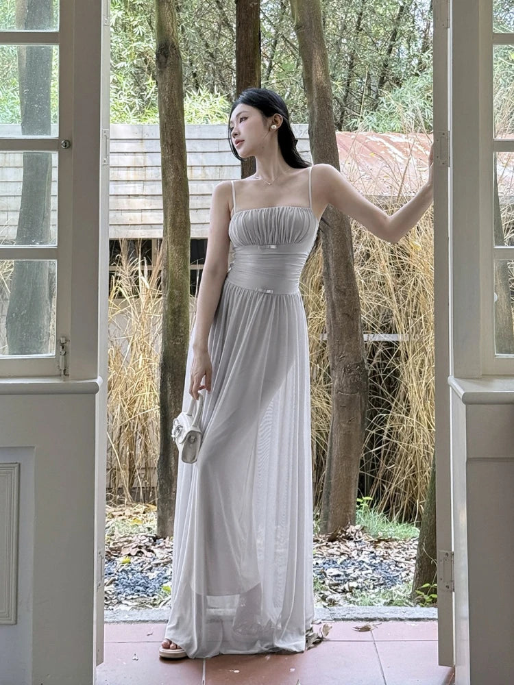 Elegant French Style High Waist Sleeveless Long Maxi Dress