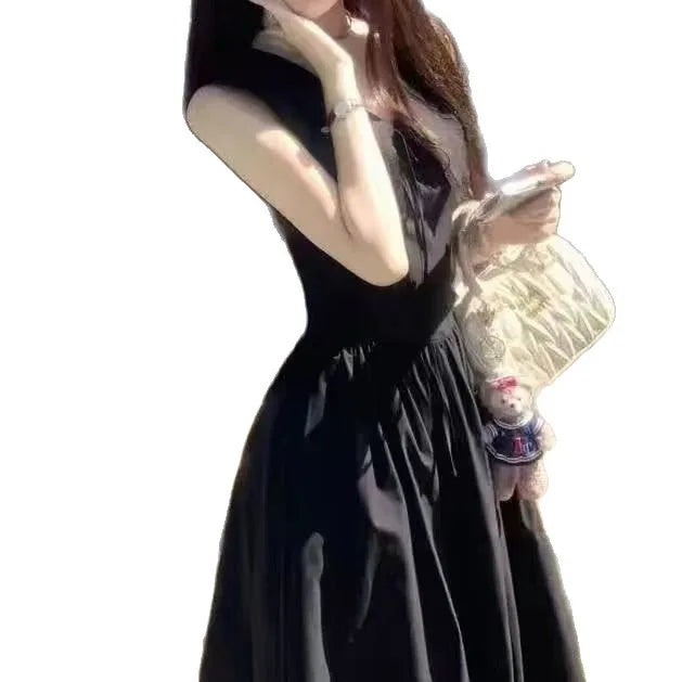 Elegant French Hepburn Collarless Sleeveless Waist-Cinched Dress