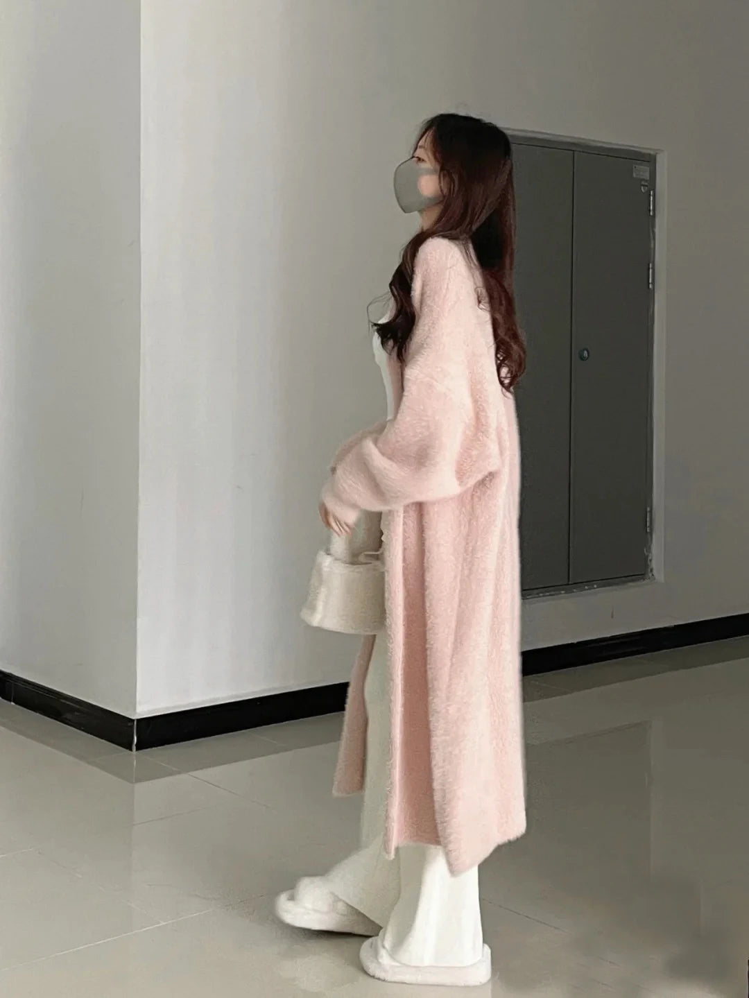 Knit Open Cardigan Mid-Length Loose Knitted Outerwear Coat