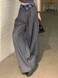 Preppy Style Trouser-suit Sleeveless Slash Neck Tops + Loose High-waist Baggy Pants