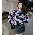 Loose Style Stripe Contrast Round Neck Pullover Thick Knitted Top Sweater