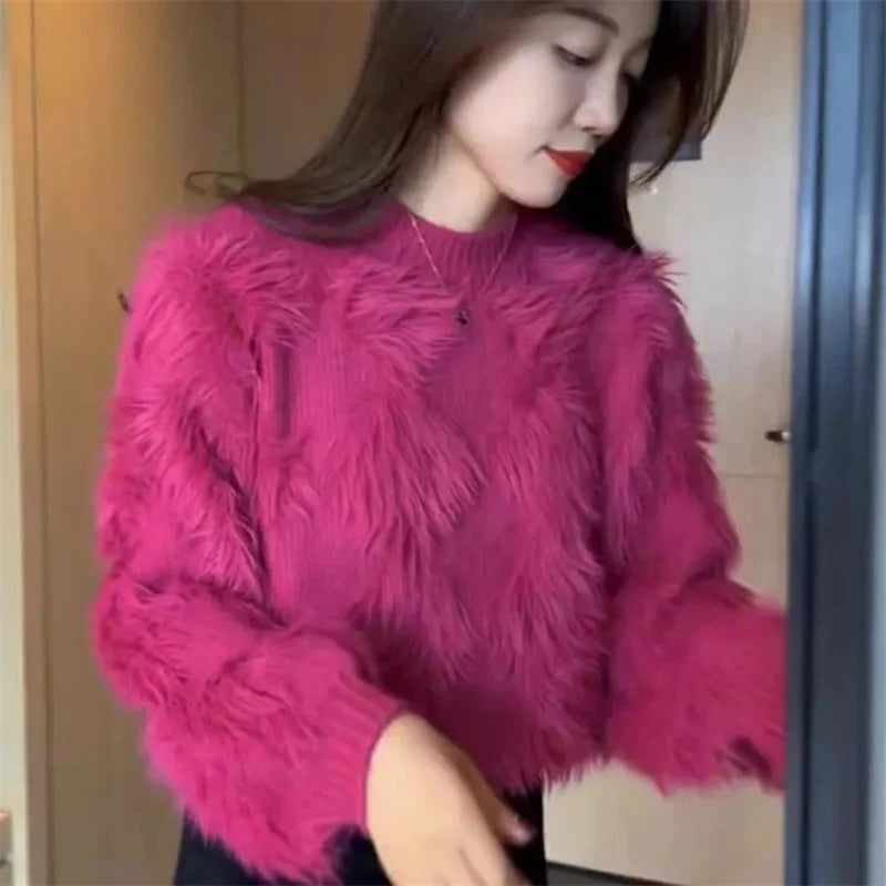 Korean Style Solid Color Pullover Long Sleeves Knitted Tops