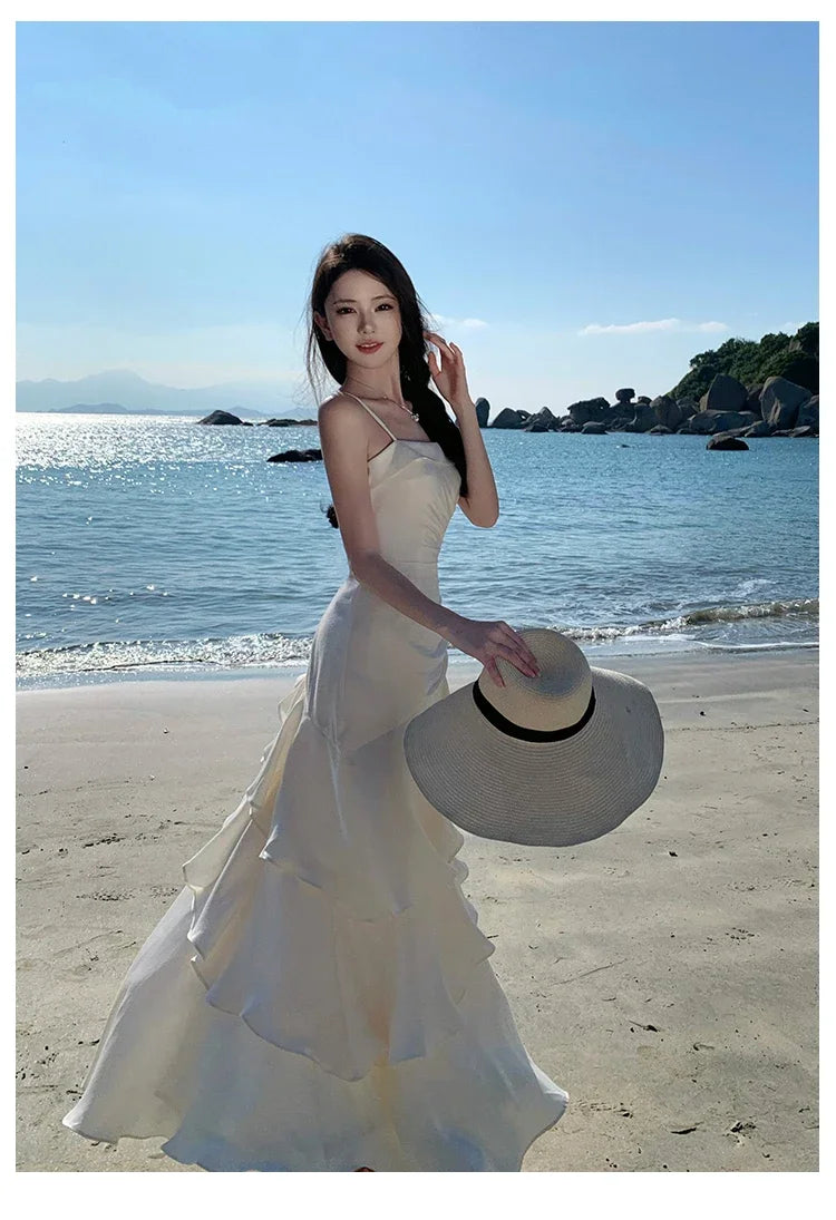 Elegant Irregular Spaghetti Strap Sleeveless Long Dress